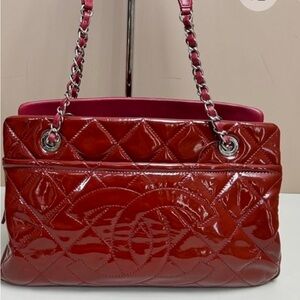 Chanel red patent leather chain bag
